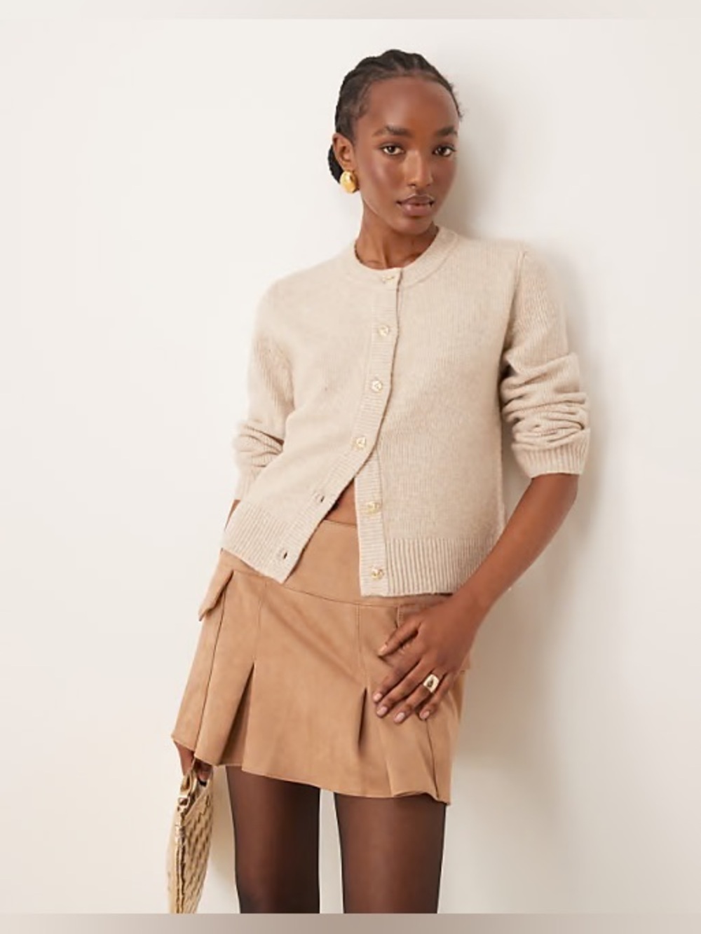 Abercrombie & Fitch Fuzzy Knit Cardigan Sweater with Gold Knot Buttons